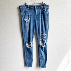 American Eagle Distressed Skinny Jeggings Blue Jeans Women’s Size 14 Long